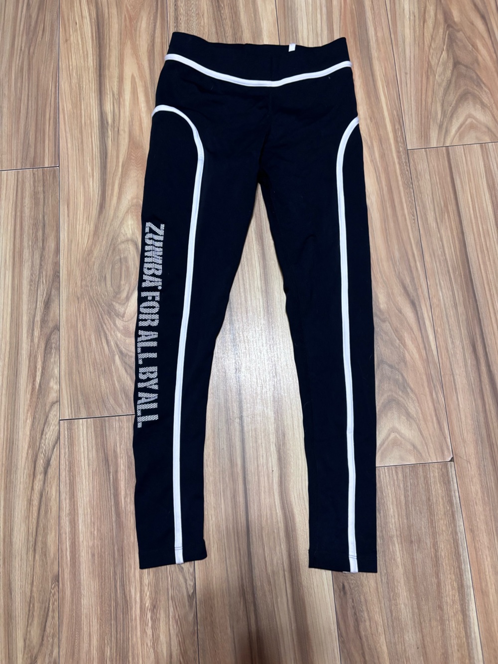 Zumba Fitness Black Leggings with White Piping and Side Logo